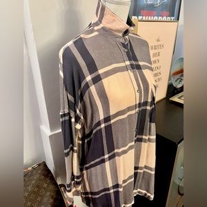 Free People Nordstrom Pink Blue Plaid Over Sized Boho Button Shirt S M